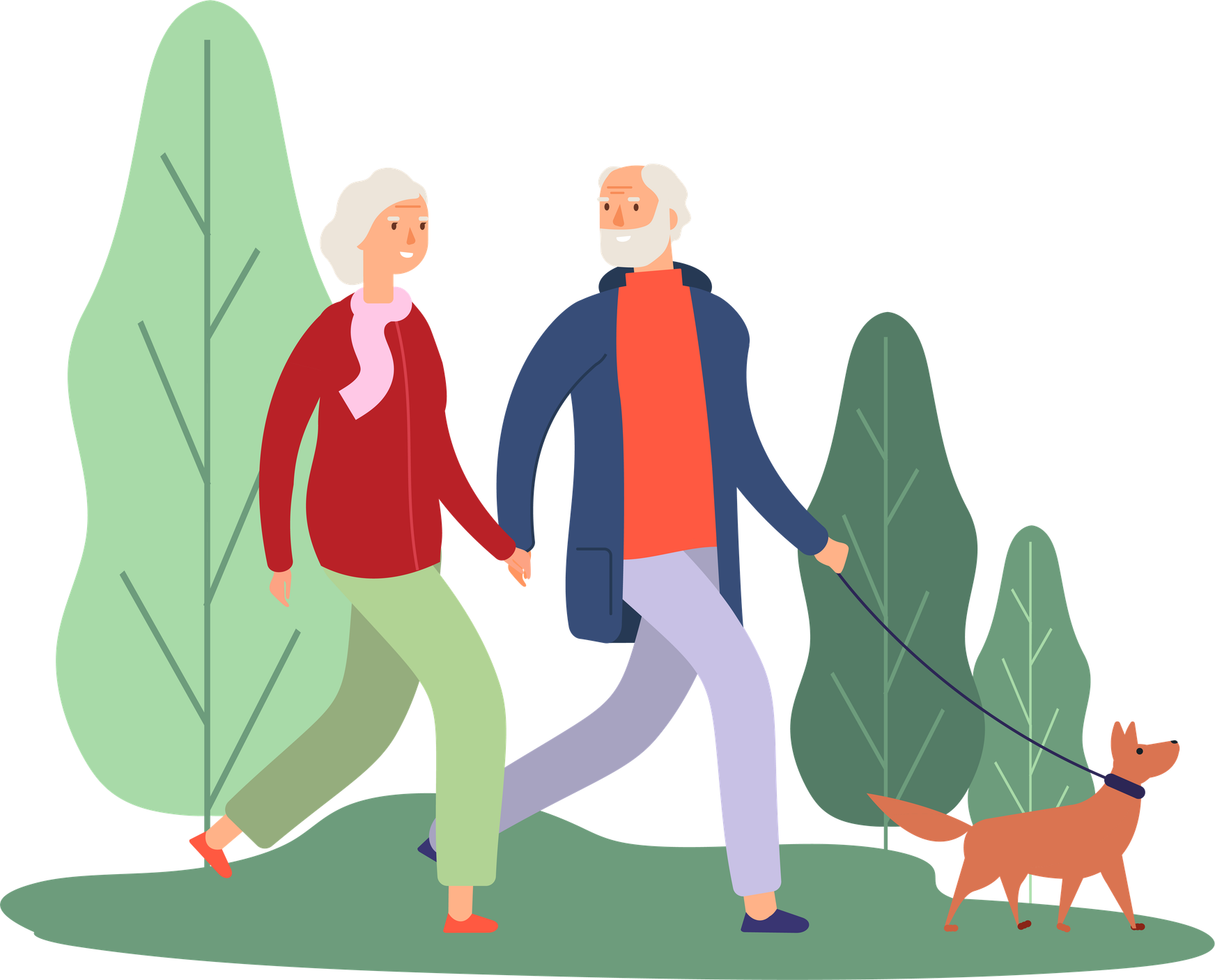 Older couple walking outdoors