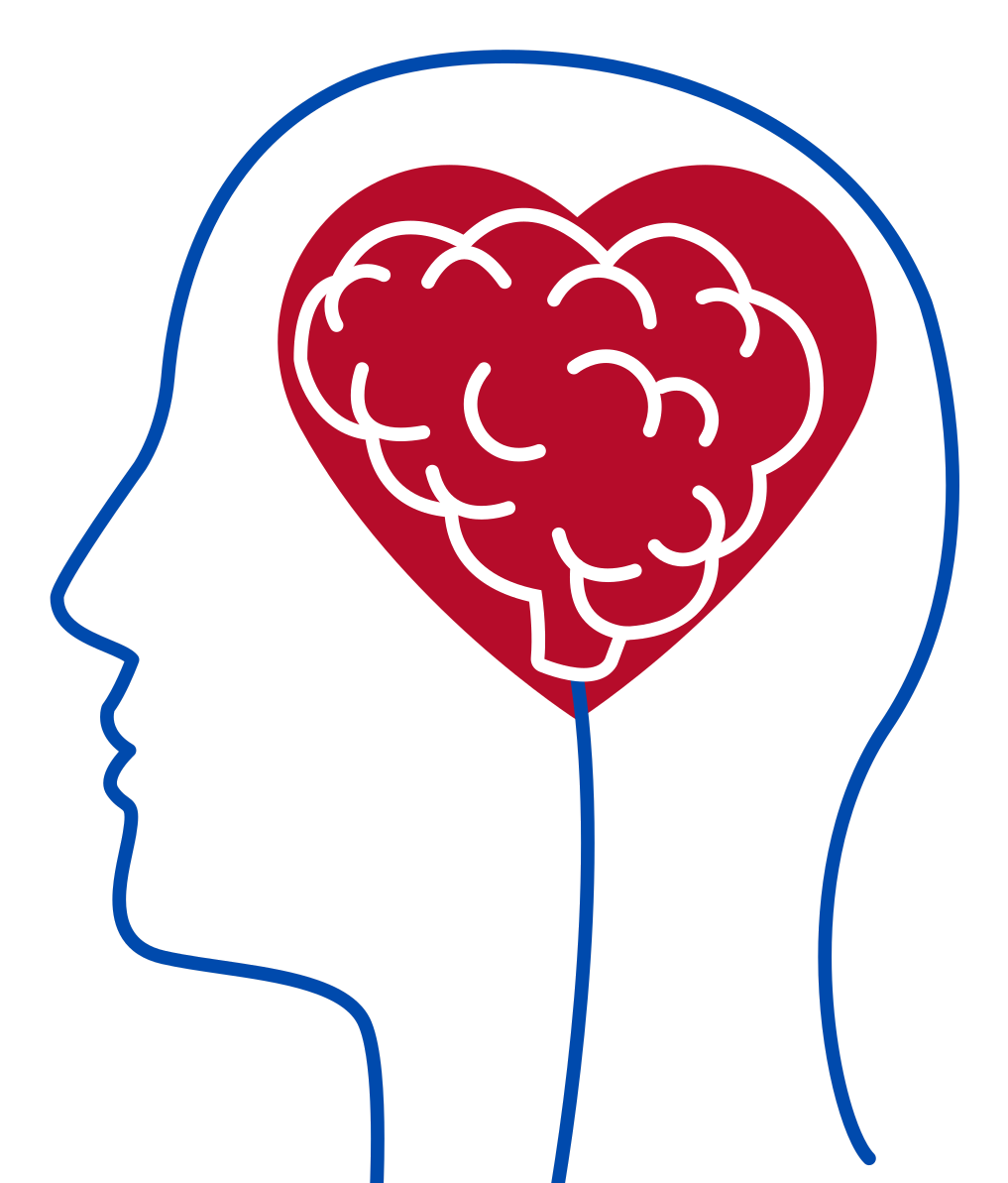 Head profile with brain and heart illustration