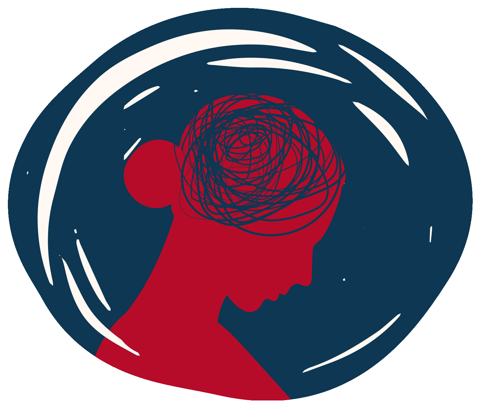 Woman with swirling hair stress illustration