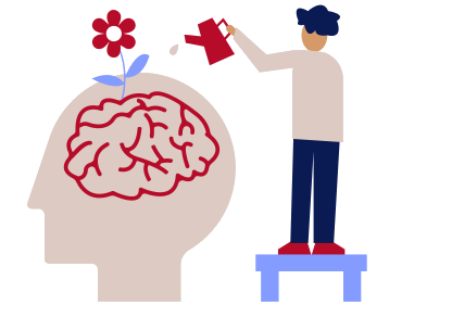 Person watering a brain with a flower