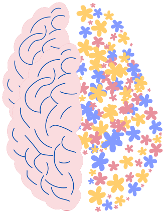 Brain with colourful flowers representing mental wellness