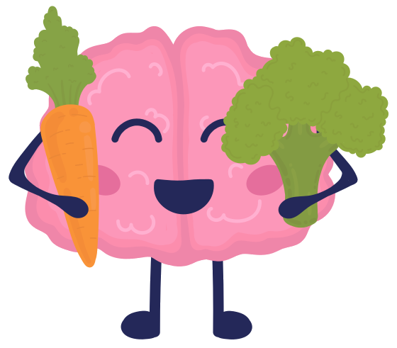 Brain holding vegetables illustration