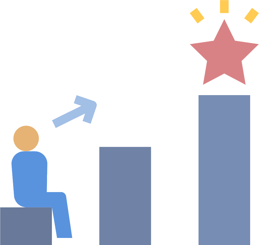 Person climbing steps toward a star goal