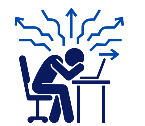 Person at desk with stress arrows illustration