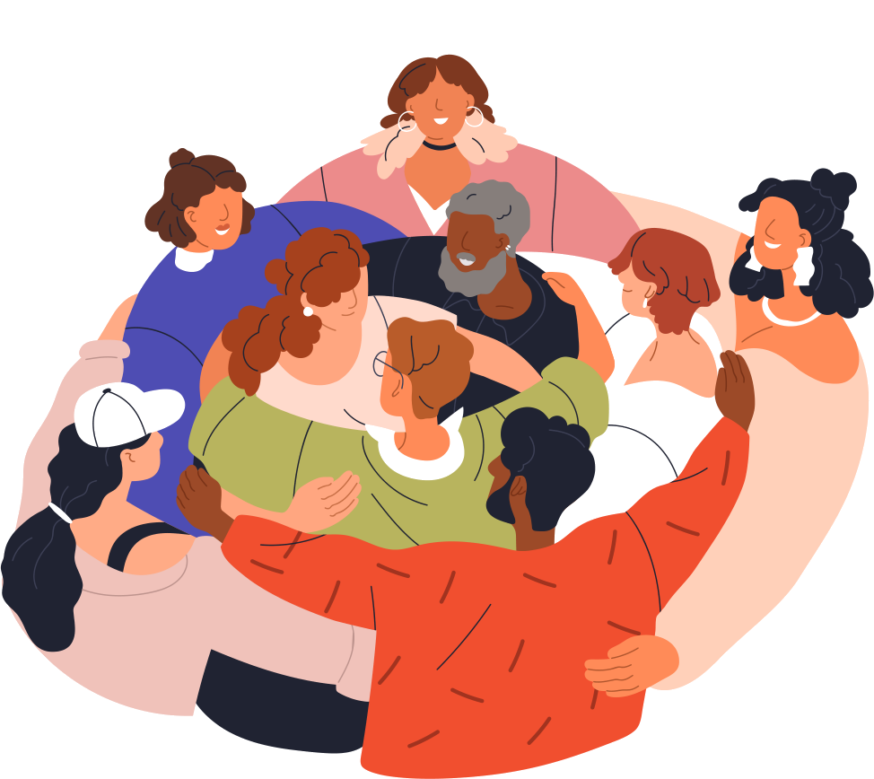 Community group embracing each other