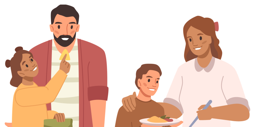 Family cooking and baking together