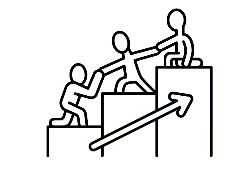 Three people helping each other up stairs illustration