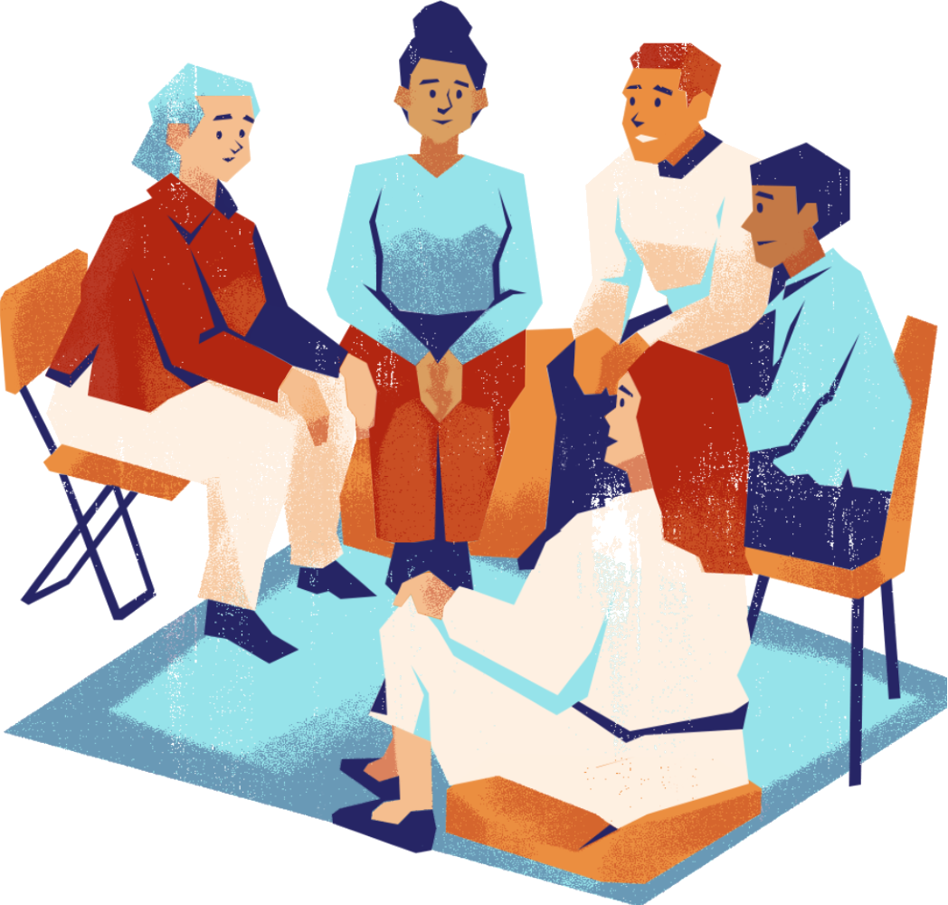 Peer support group sitting in circle