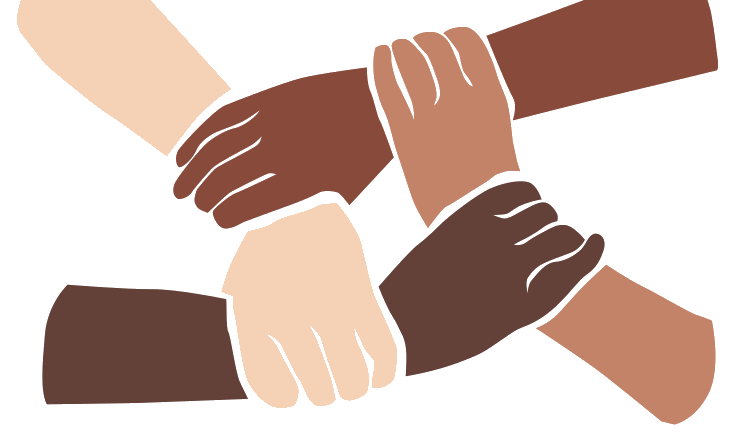 Diverse group of hands joined together